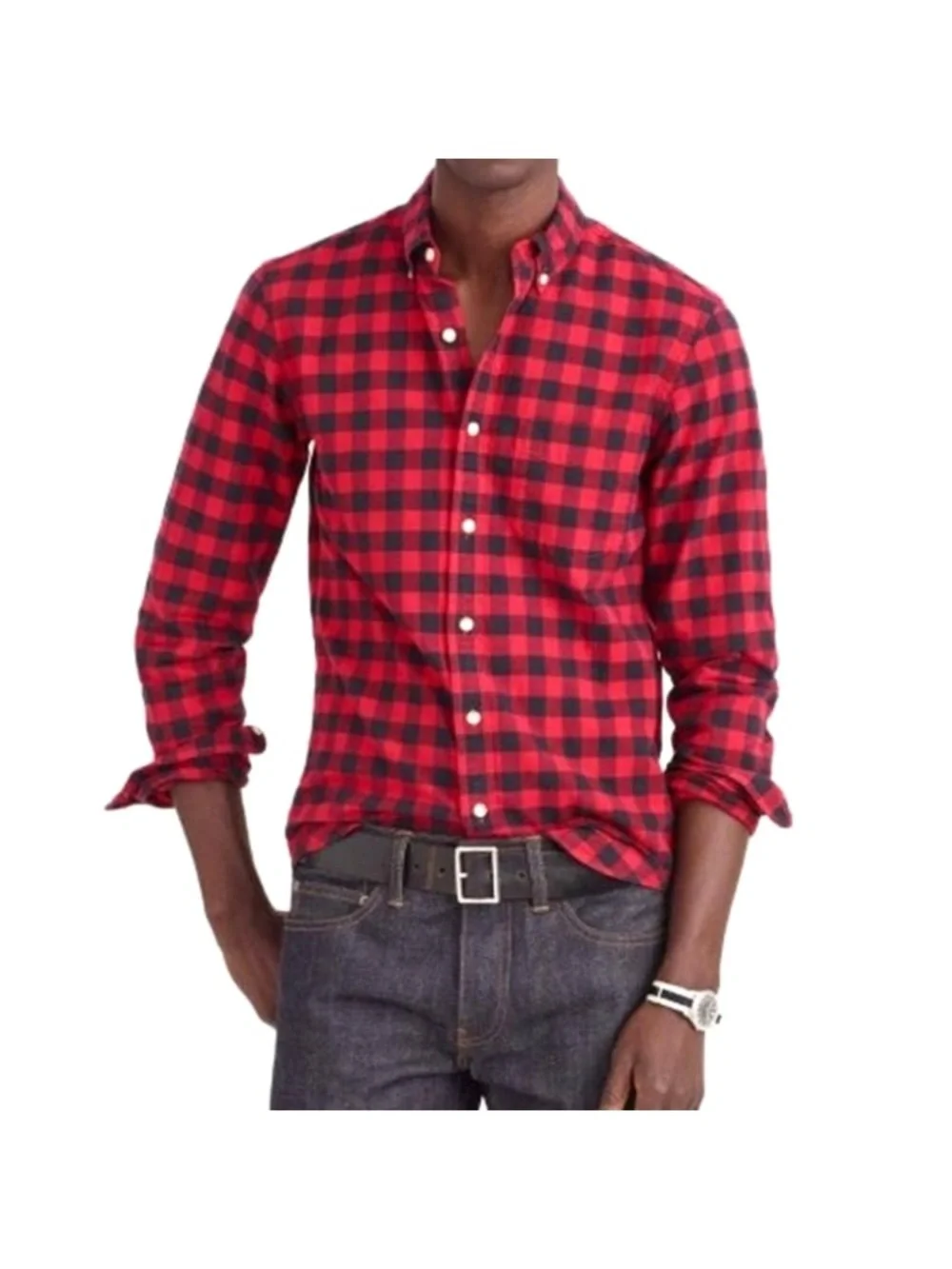 J. Crew Red & Black Buffalo Check Button-Down Slim Fit Shirt